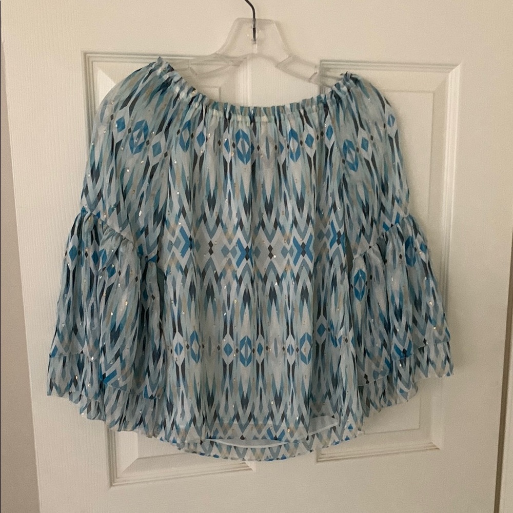 White House Black Market Blue Patterned Blouse